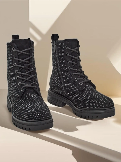 Royalfashion Dámske čižmy so šnurovaním a kamienkami Russos