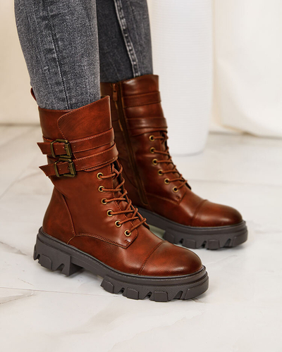 Royalfashion Dámske bagger čižmy z ekokože v hnedej farbe Faserti