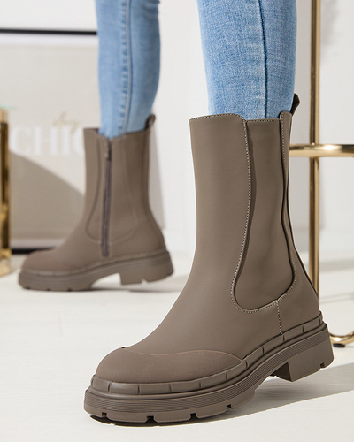 OUTLET Dámske zateplené vysoké čižmy v khaki farbe Jori - Obuv