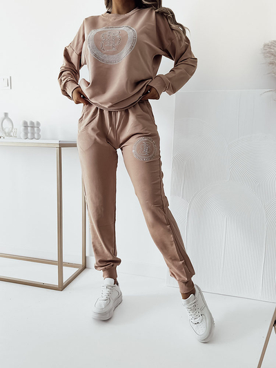 Royalfashion Svetlohnedá dámska mikinová súprava so zirkónmi