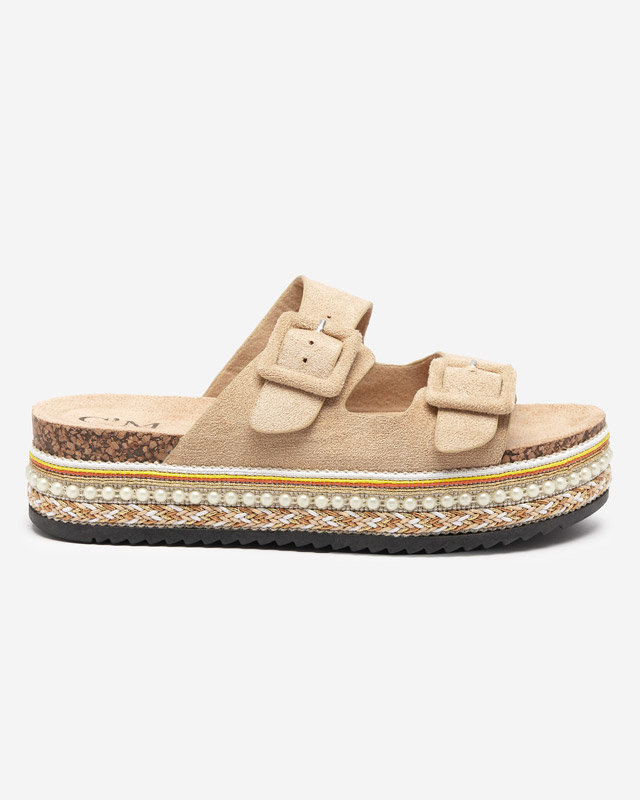 Béžové dámske papuče na hrubej podrážke Carisno - Topánky