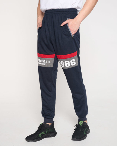 Pánske tmavomodré tepláky s nápismi - Clothing