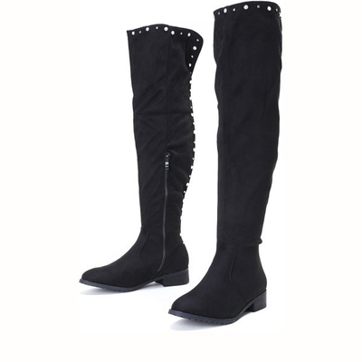 Czarne kozaki z perełkami i dżetami Floriana - Obuwie