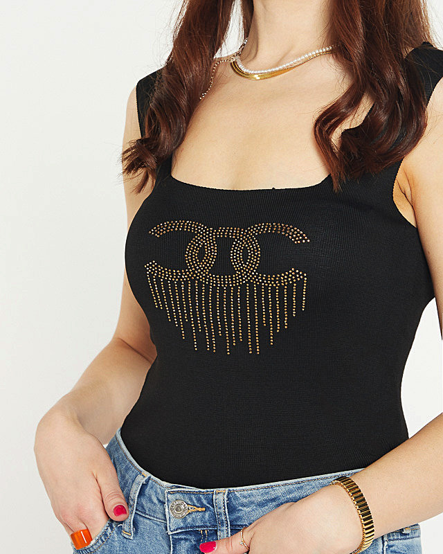 Čierny dámsky top s kubickými zirkónmi - Oblečenie