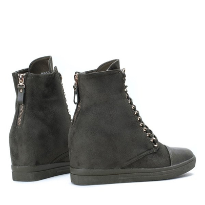 Ciemnozielone sneakersy na krytym koturnie Harlow- Obuwie