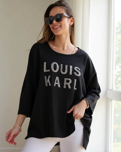 Royalfashion Dámska viskózová blúzka s nápismi z kamienkov