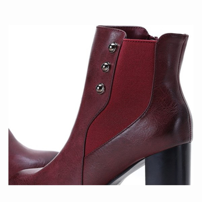 Bordowe botki na słupku Everyday - Obuwie