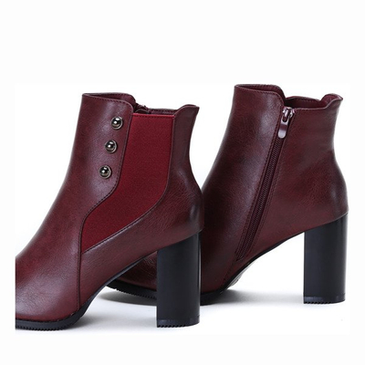 Bordowe botki na słupku Everyday - Obuwie