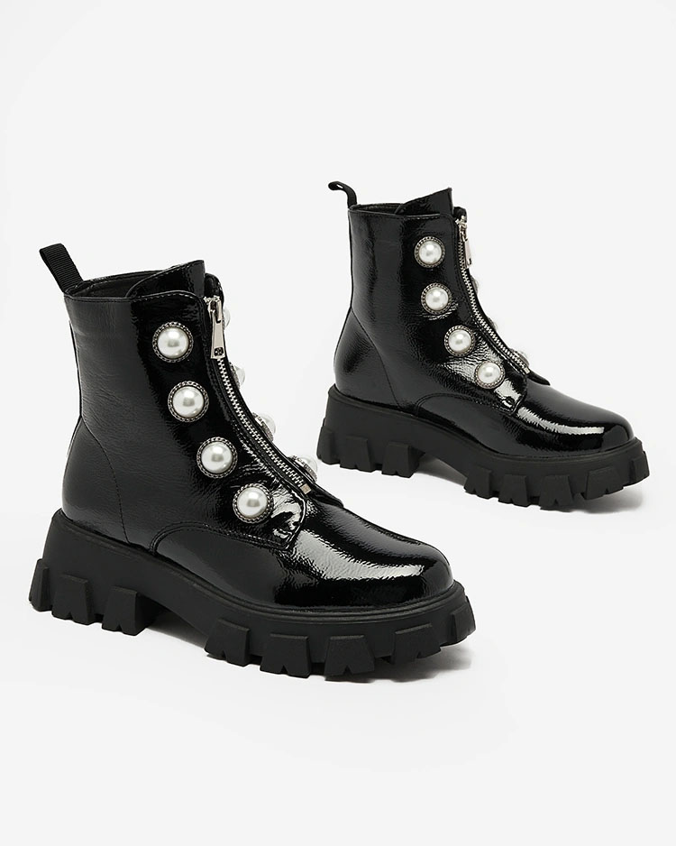 Royalfashion Čierne dámske lakované perlové čižmy Asiciu