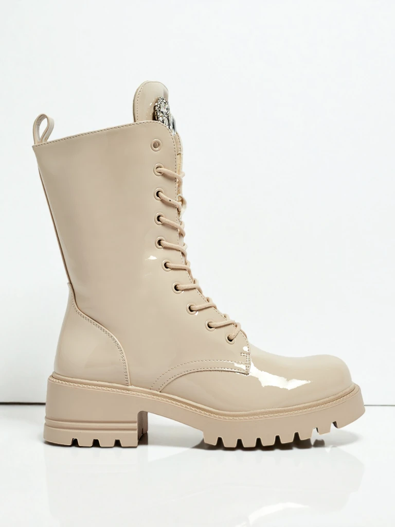 Lakirani ženski gležnarji z vezalkami Emelune