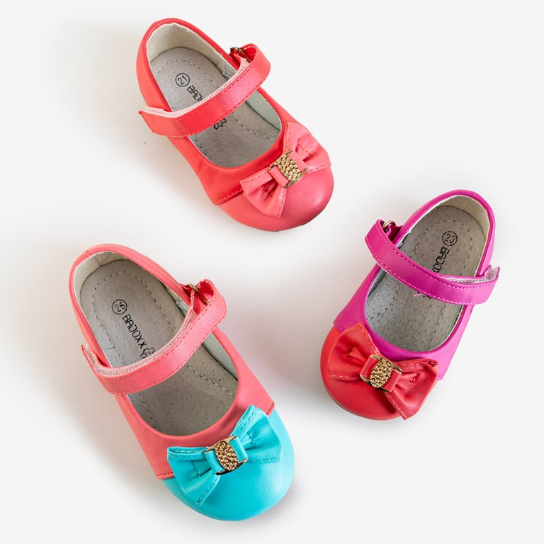 Dievčenské balerínky fuchsie s koralovou špičkou a mašličkou Eligia - Topánky