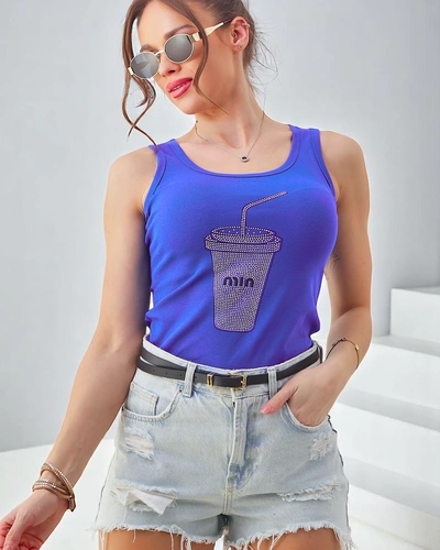 Royalfashion bavlnený dámsky top s rúžovými kamienkami