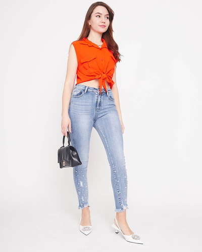 Oranžová crop top blúzka so zapínaním na gombíky - Oblečenie