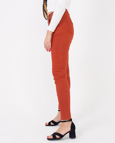 Dámske hnedé látkové treginy s ozdobnými gombíkmi - Oblečenie