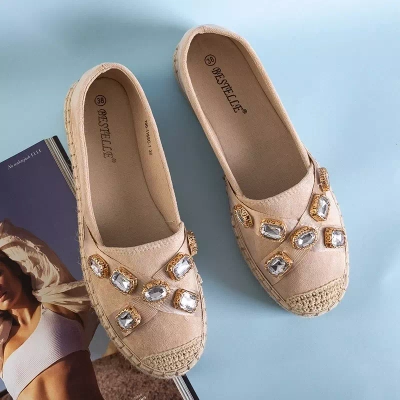 OUTLET Dámske béžové espadrilky s kryštálmi Erilla - Obuv