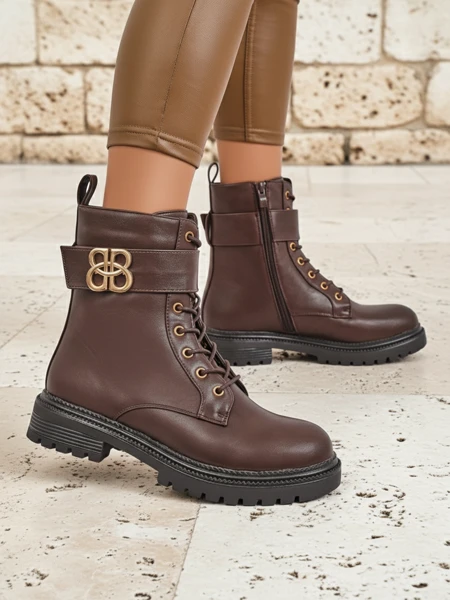 Usnjeni gležnarji Castorina rjavi z zadrgo, okrogla konica, eko usnje