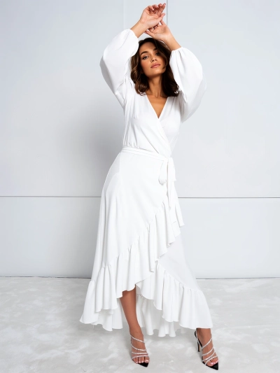 Royalfashion Viazané midi šaty pre ženy s volánikmi