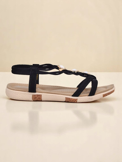 Ženski sandali Royalfashion Callista – črni espadrile s cirkoni za poletje