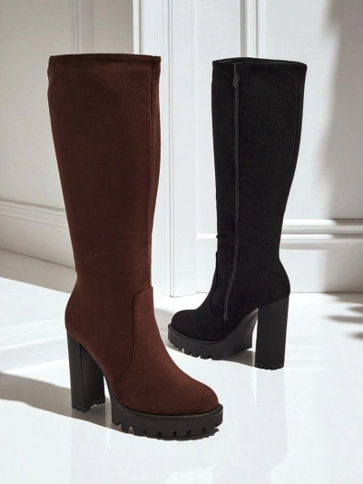 Ženski eko semiš škornji s stebričasto peto GaleNest