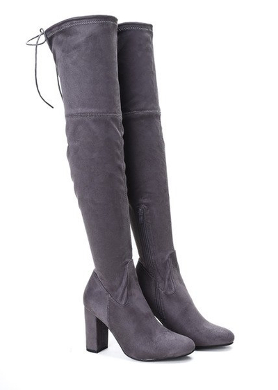 Szaro-fioletowe kozaki na słupku za kolano Chelsea - Obuwie