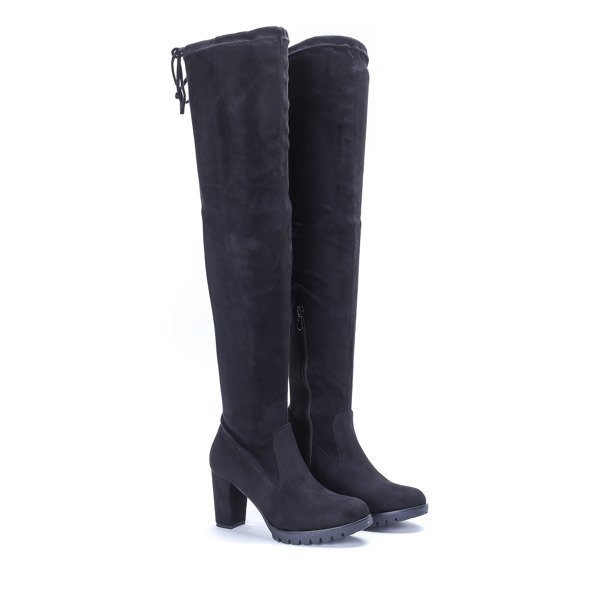 Czarne kozaki na słupku Lua - Obuwie