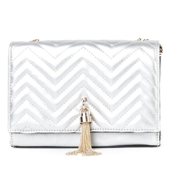 Mała torebka na ramię w kolorze srebrnym ze złotą ozdobą - Torebki