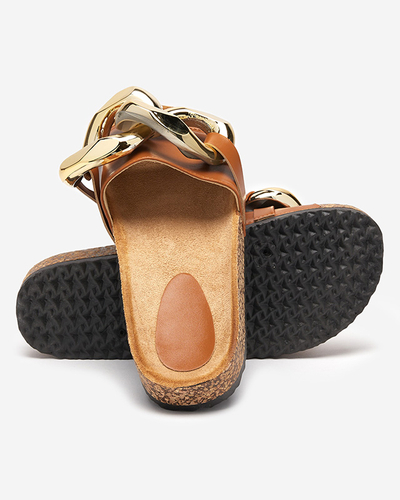 Hnedé dámske papuče so zdobením Fixci- Footwear