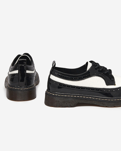 Dámske čierno-biele lakované šnurovacie topánky Vyvana- Obuv