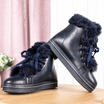 Tmavomodré členkové topánky na platforme s kožušinou Salyssa - Obuv