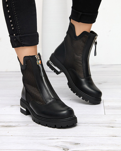 Čierne dámske čižmy na plochých podpätkoch so sieťovinou Rollys - Obuv