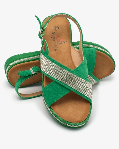 Royalfashion Zelené dámske sandále z eko-semišu so zirkónmi Trikys