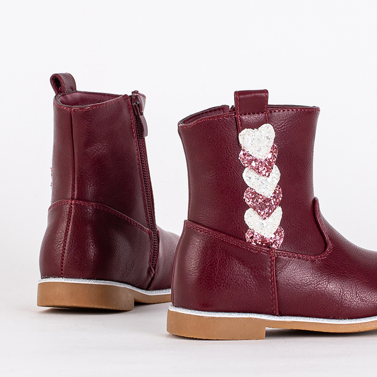 Dievčenské čižmy bordovej farby s ozdobným zvrškom Noksimi-Shoes