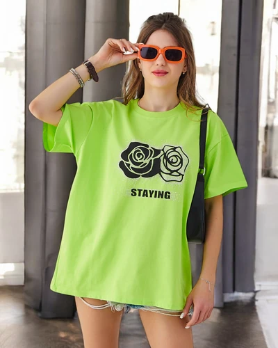 Royalfashion Dámske bavlnené tričko s ružovou kvetinou