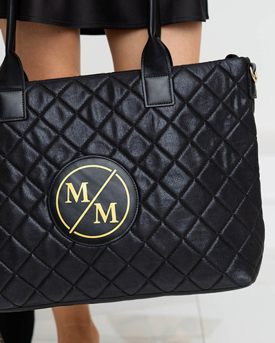 Čierna dámska prešívaná shopper taška so zlatým odznakom - Doplnky