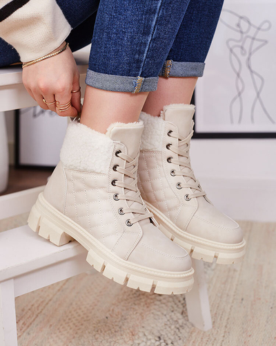 Royalfashion Béžové dámske zateplené traperské čižmy Hogenaf