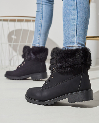 OUTLET Klasické dámske snehové čižmy s kožušinkou v čiernej farbe Tauna - Obuv