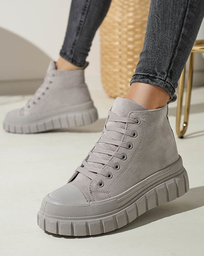 OUTLET Svetlosivé dámske šnurovacie športové topánky a'la tenisky Netara - Obuv