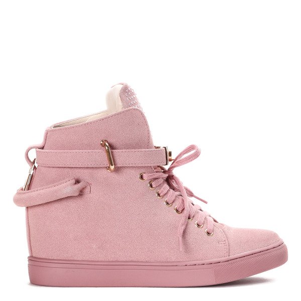 Różowe sneakersy z eko zamszu na krytym koturnie LU BOO - Obuwie
