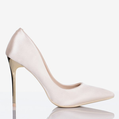 Dámske béžové saténové zlaté podpätky - Obuv