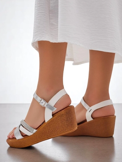 Royalfashion Dámske wedge sandále s rhinestones a trblietkami Glittera