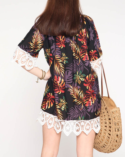 Dámska 'čierna tunika s listami - Oblečenie