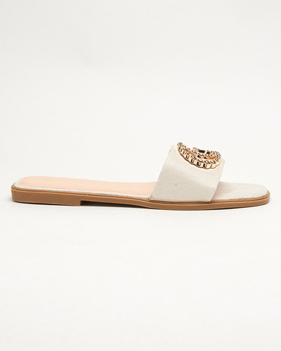 Eko semišové béžové papuče so zlatým ornamentom Hana - Obuv