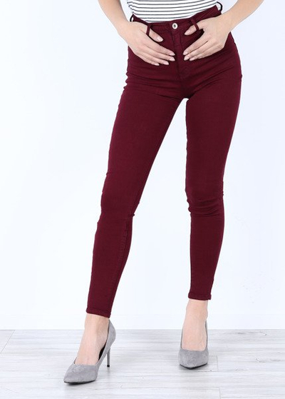 Bordowe spodnie z wysokim stanem- Spodnie
