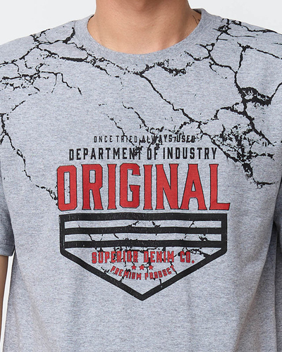 Pánske šedé tričko s potlačou - Oblečenie