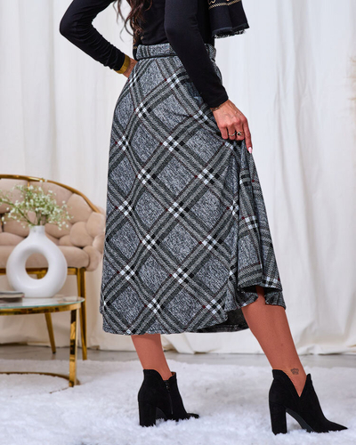 Royalfashion Dámska dlhá kockovaná sukňa šedej a červenej farby