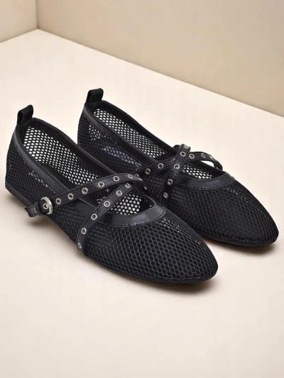 Balerinke Royalfashion Arethusa Nero iz mrežice s plosko peto