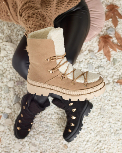 Royalfashion Béžové dámske zateplené trapérky s ovčou kožušinou Lery Walk