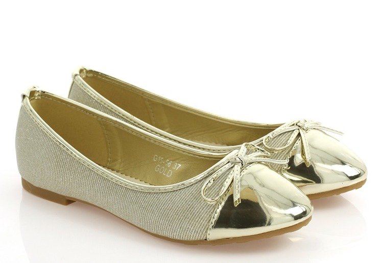 Złote baleriny z lakierowanym noskiem - Obuwie