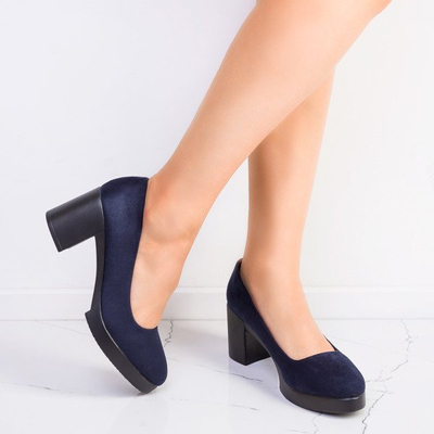 Granatowe czółenka na słupku Leonida - Obuwie