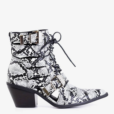 Biele a čierne dámske kovbojské topánky s prackami Ciarran - Obuv